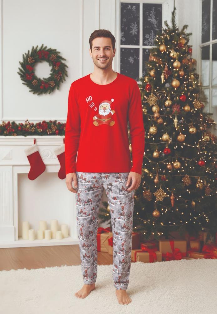 Pijama barbati Craciun,maneca lunga si pantaloni lungi,imprimeu ho ho,En-gros